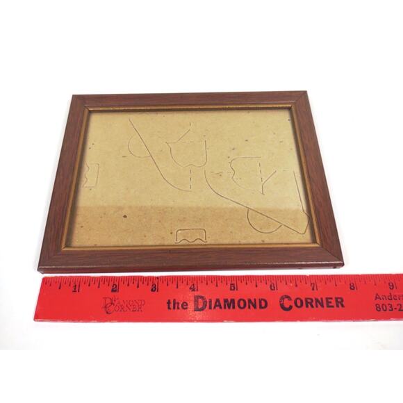 Vintage Metal Faux Wood Small Picture Frame w Gold Trim 5x7 Hang Only MCM - Picture 4 of 7